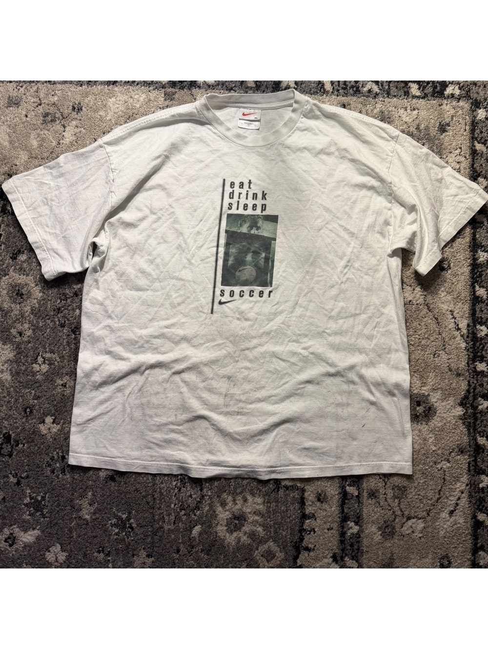 Vintage Nike XL White Graphic T-Shirt Eat Drink Sleep Soccer